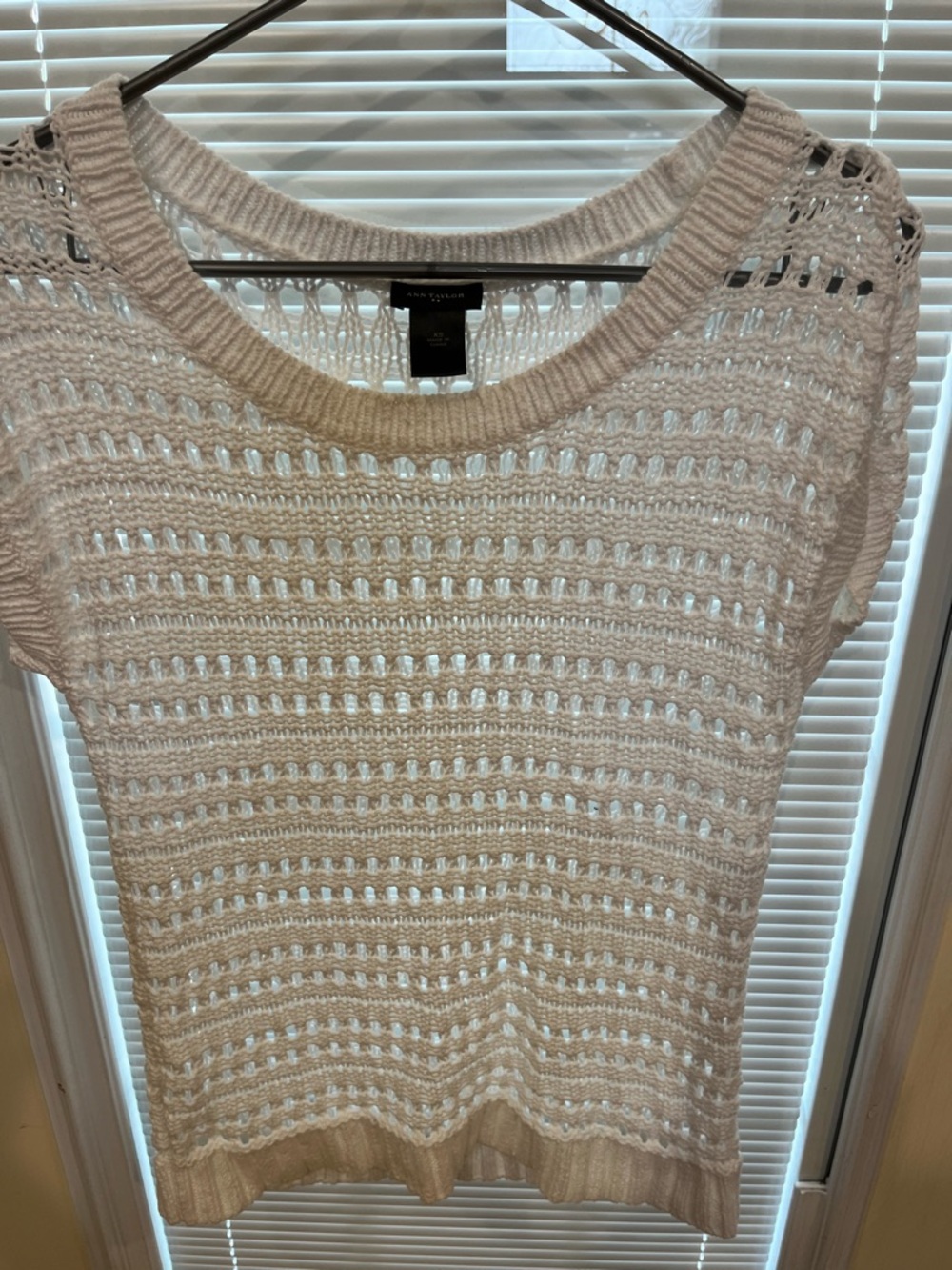 Ann Taylor Open-Weave Cream Knit Top